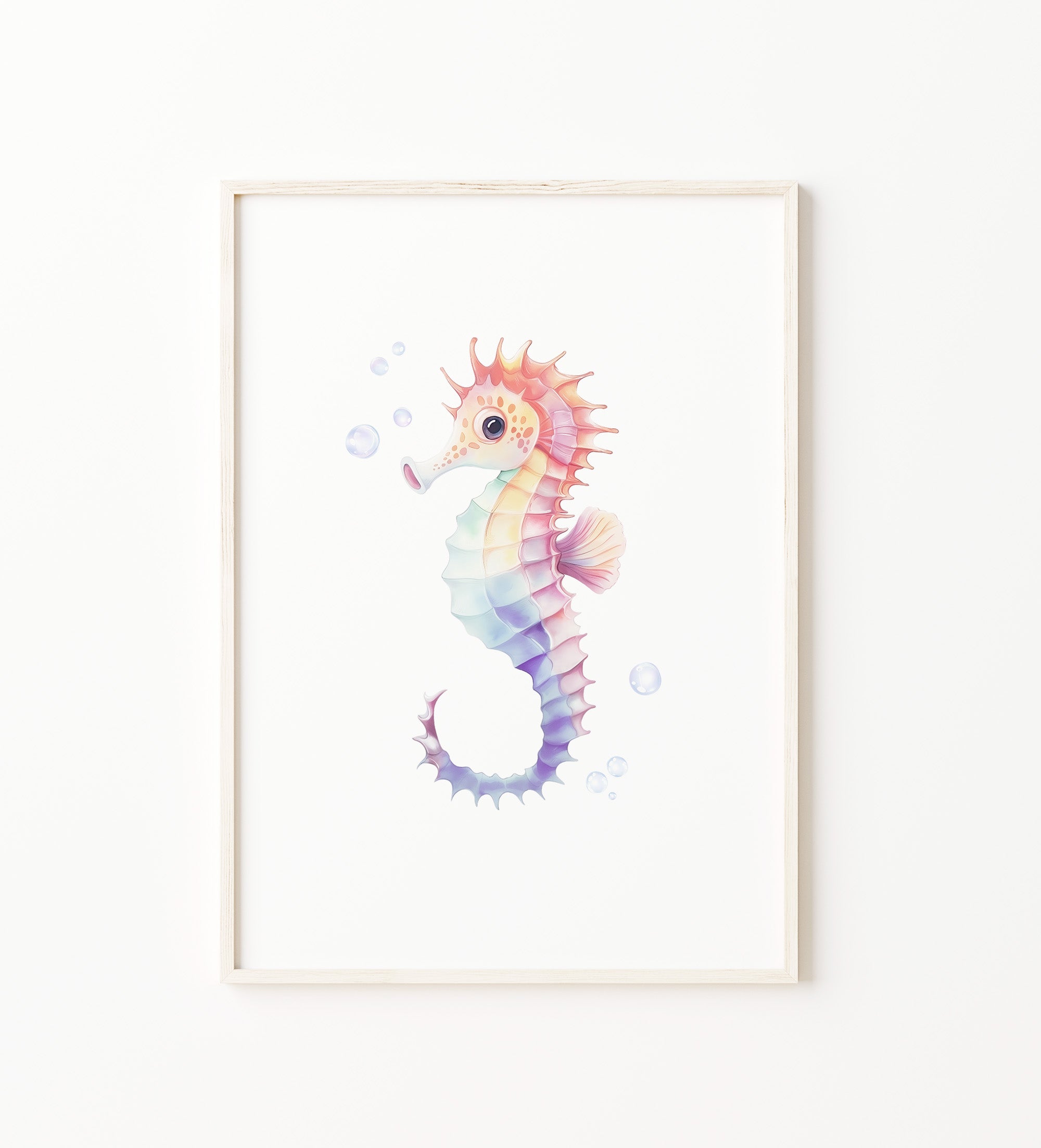 Watercolor Seahorse Nursery Wall Art, pastel seahorse print. Coastal ocean wall art decor for baby girl room, beach nursery, or kids room. Large digital download , printable wall art