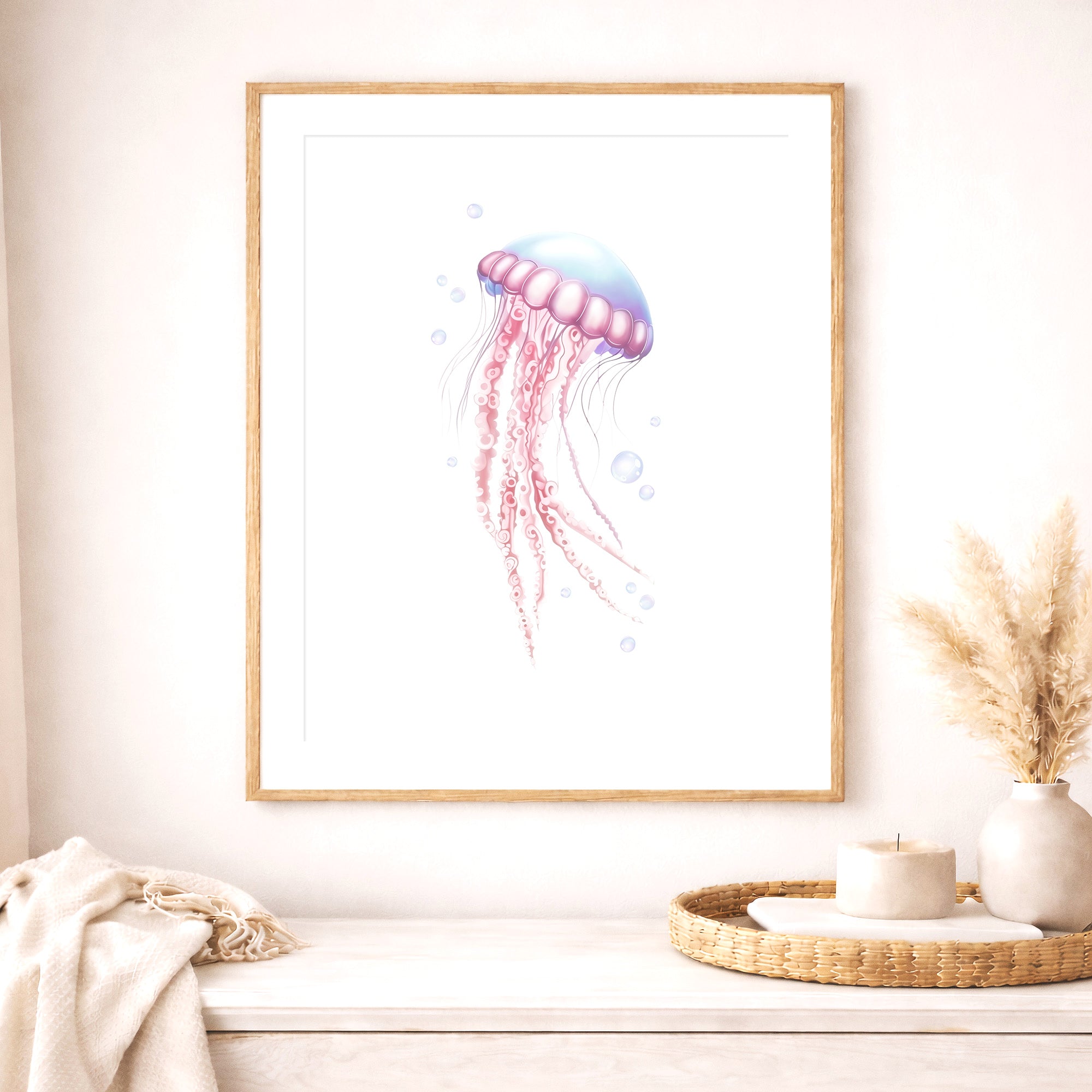 Watercolor Jellyfish Nursery Wall Art, pastel Jellyfish print, Coastal ocean nursery decor, baby girl room under the sea wall art, large printable wall art, digital download