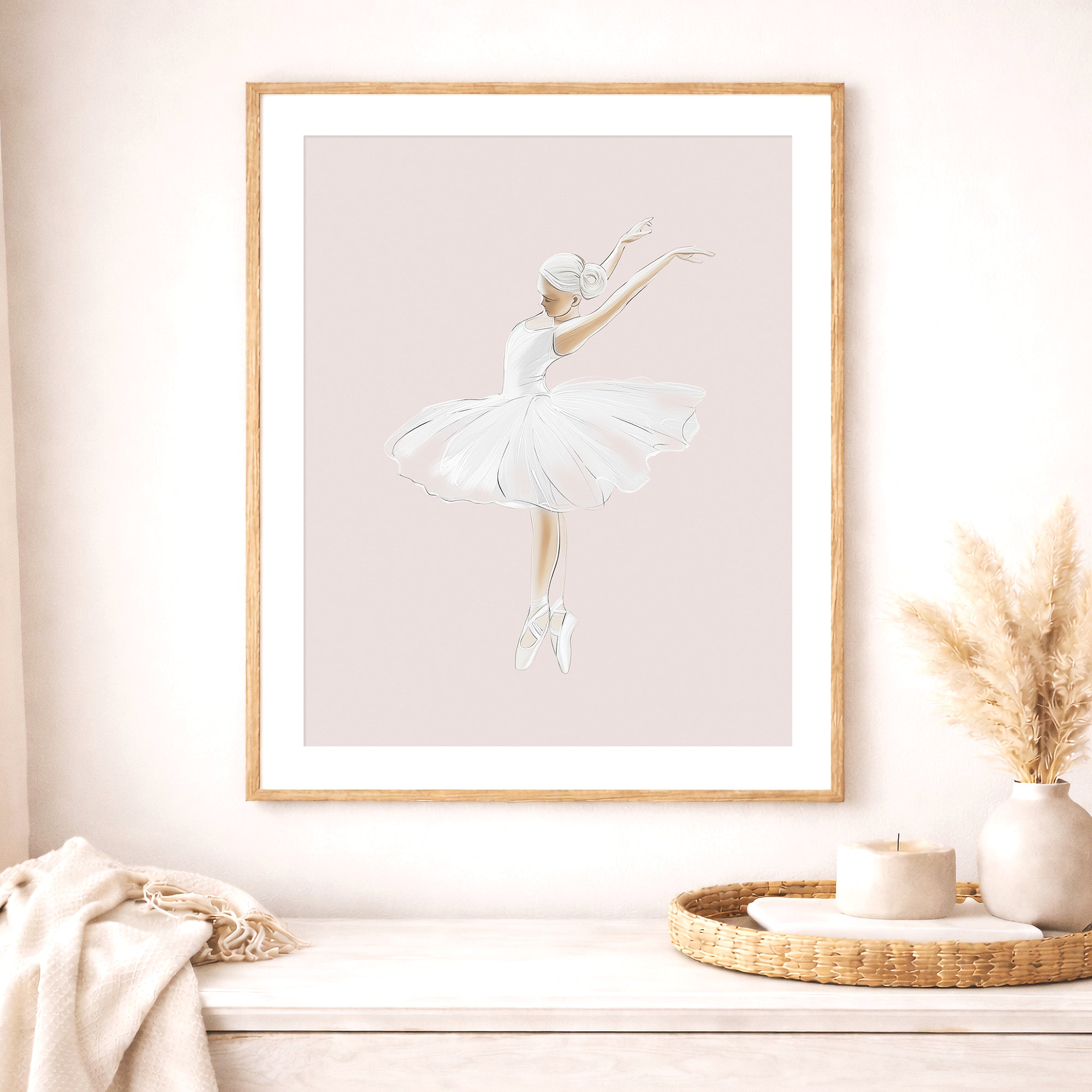 White ballerina print, ballet wall art print, elegant nursery decor for girls room, bedroom, ballet-themed room decor for digital download, large printable wall art.