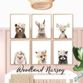 Woodland nursery wall art prints set of 6, baby animal prints with flower crowns, blush pink nursery prints, forest nursery decor, baby girl room wall art, girls bedroom art, gallery wall set for digital download, large