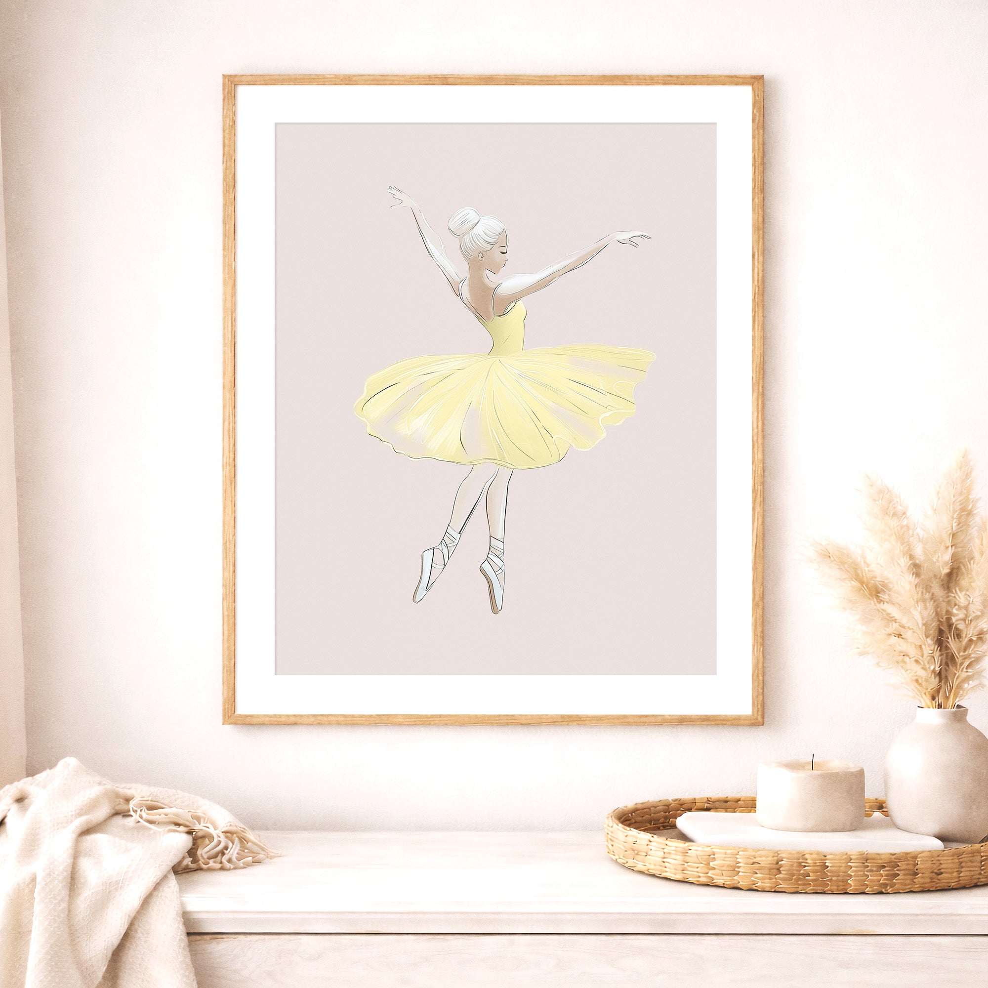 Yellow ballerina print,  ballet wall art print, elegant pastel nursery decor for girls bedroom, ballet-themed room and modern children's interior. large printable wall art, digital download