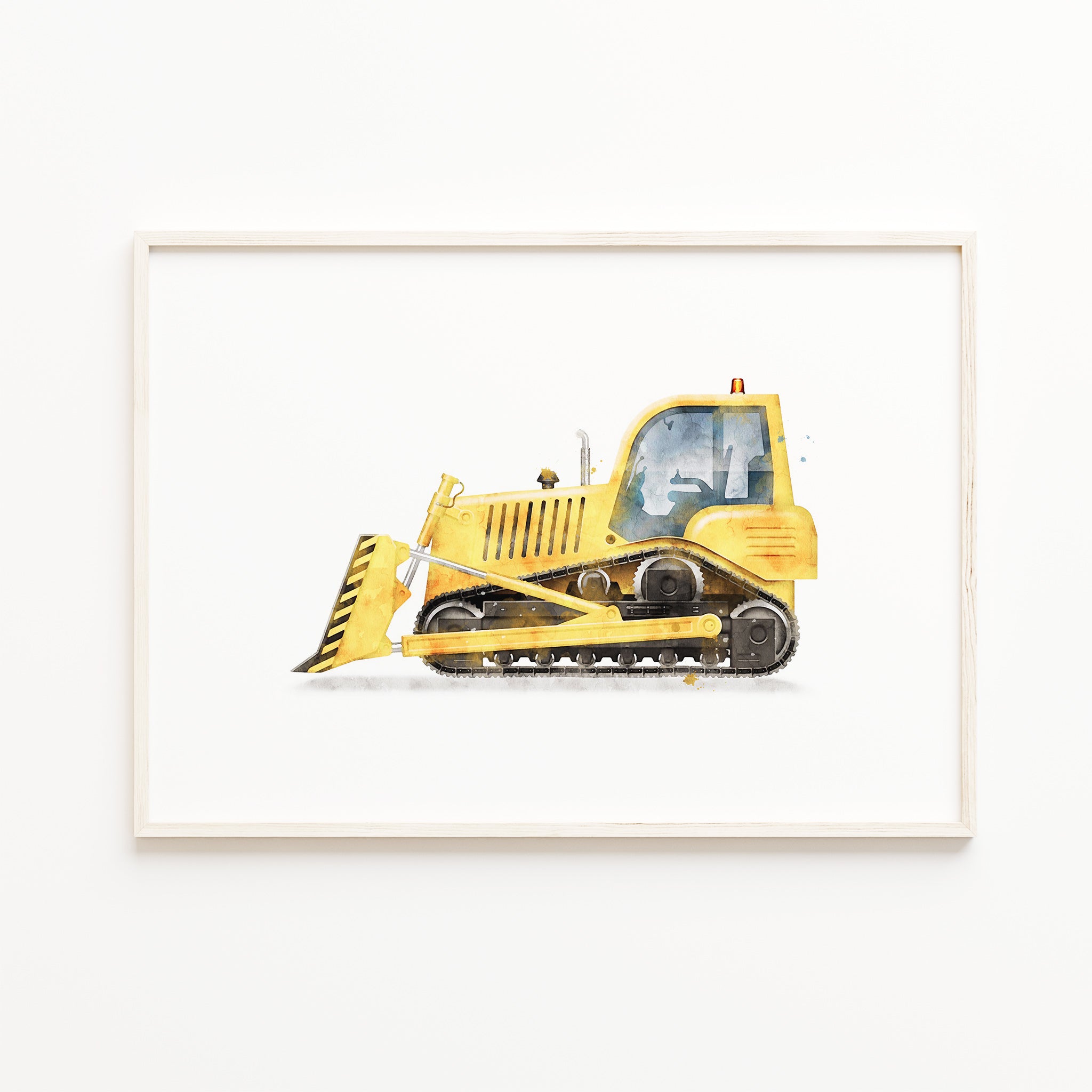 Yellow bulldozer wall art print, construction vehicle print, boys nursery wall art decor for digital download, watercolor bulldozer illustration, picture, poster for kids, boys room wall art decor for digital download, large printable wall art