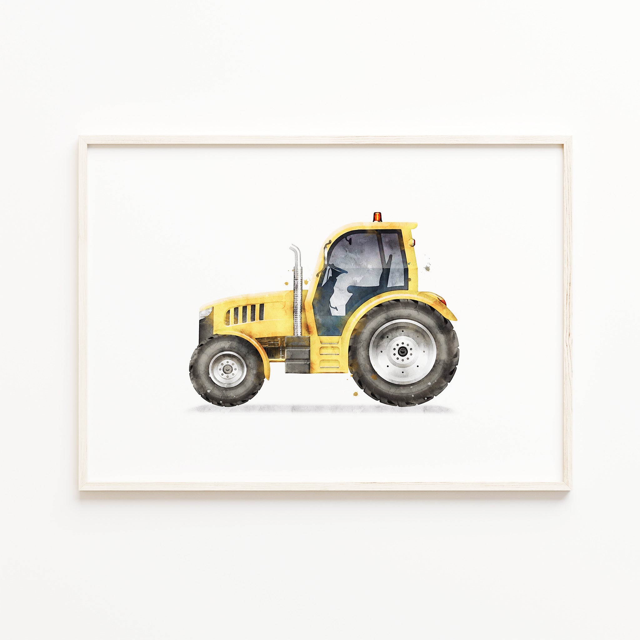 Yellow tractor wall art print, farm construction vehicle decor, kids' room print, watercolor tractor illustration, picture, poster for boys' room, nursery wall decor for digital download, large printable wall art